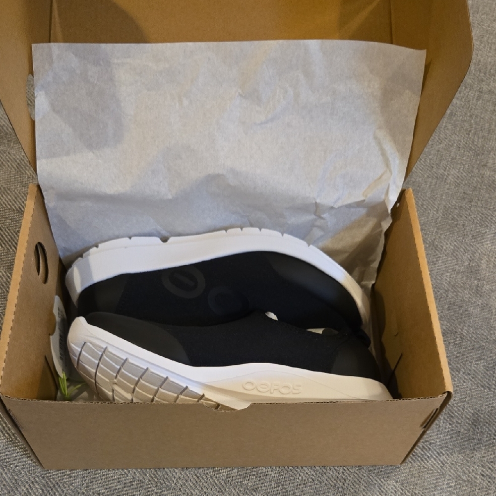 OOFOS Black and White Athletic Shoes